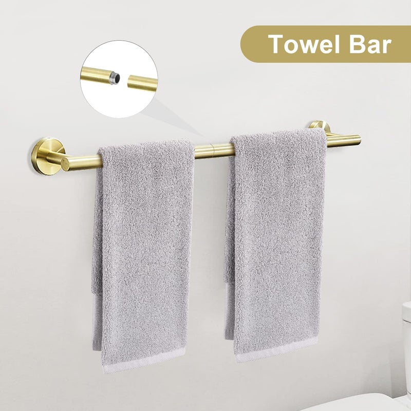 TURS Brushed Gold Bathroom Hardware Set 5 Piece, SUS304 Stainless Steel Bath Towel Bar Set, 24 Inch Bathroom Accessories Kit Wall Mounted - Image 2